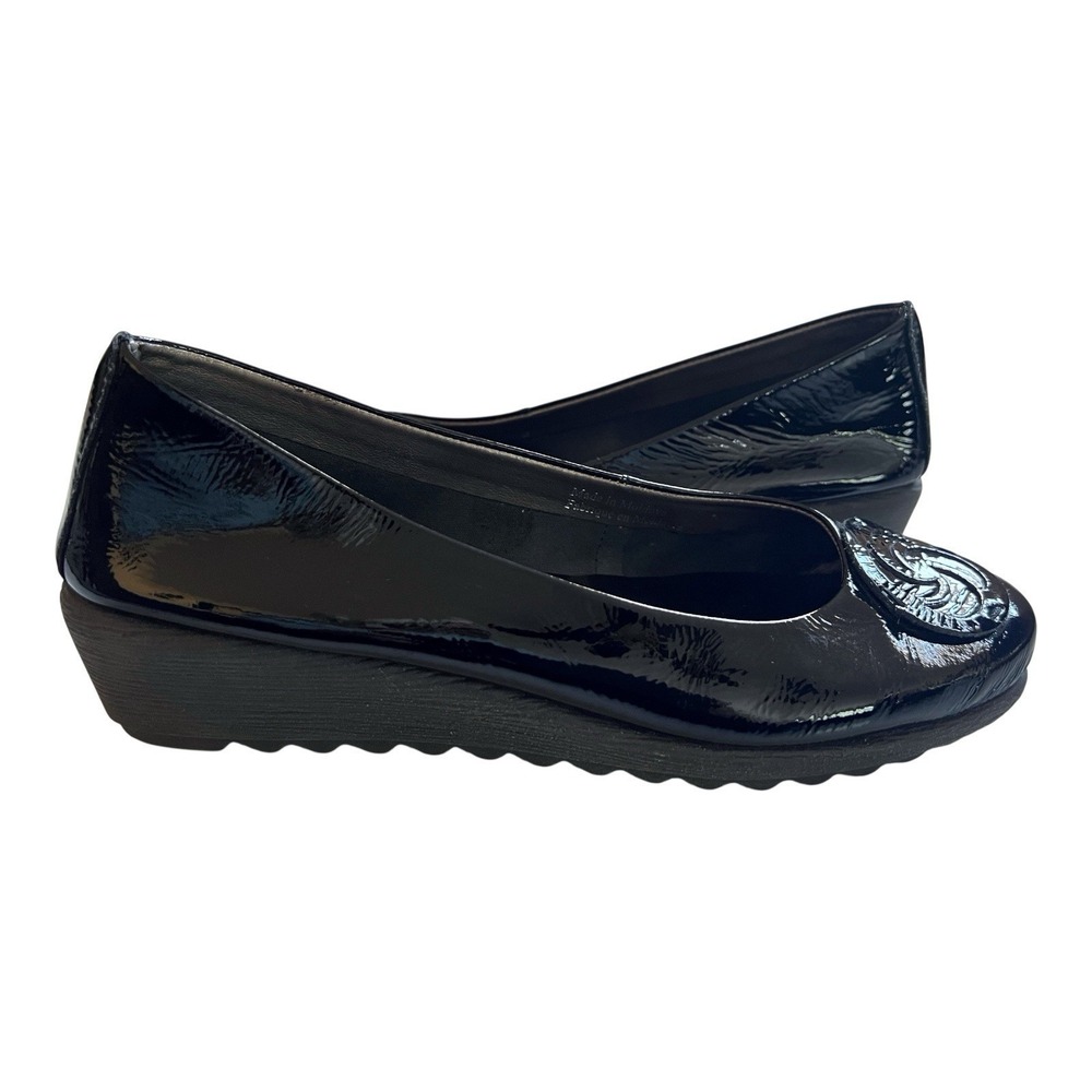 The FLEXX Black Ballet Flat Wedge Patent Leather Slip On Shoes US 8
